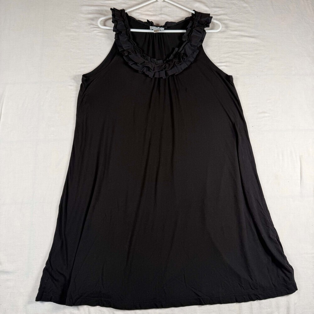 Ann Taylor LOFT Large Black Sleeveless Top Ruffle Neckline